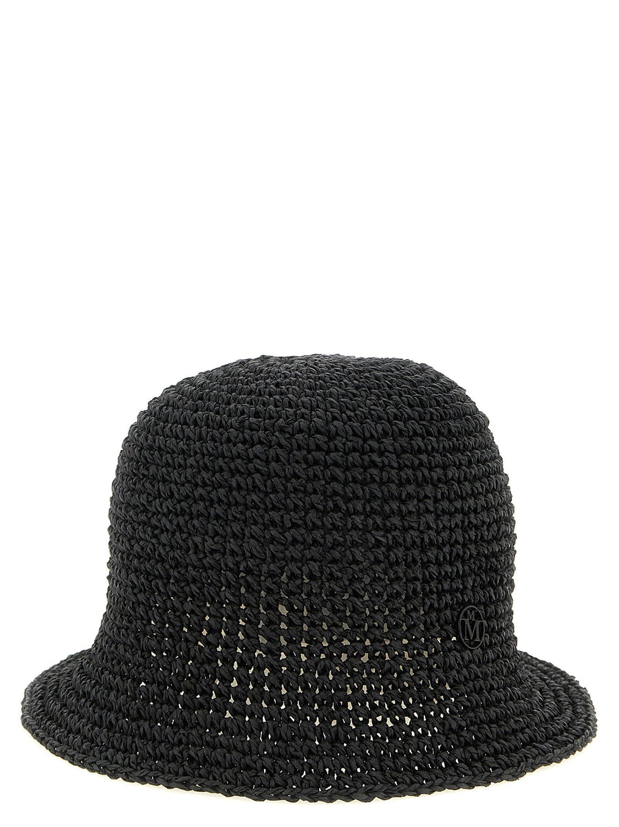 Maison Michel Crocheted Straw Bucket Hat — Black