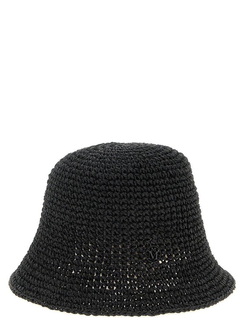 Maison Michel Crocheted Straw Bucket Hat — Black