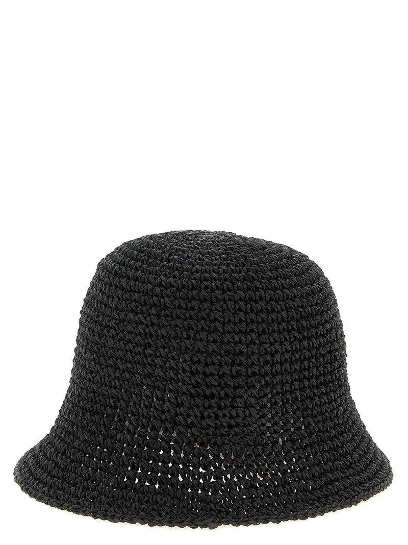 Maison Michel Crocheted Straw Bucket Hat — Black