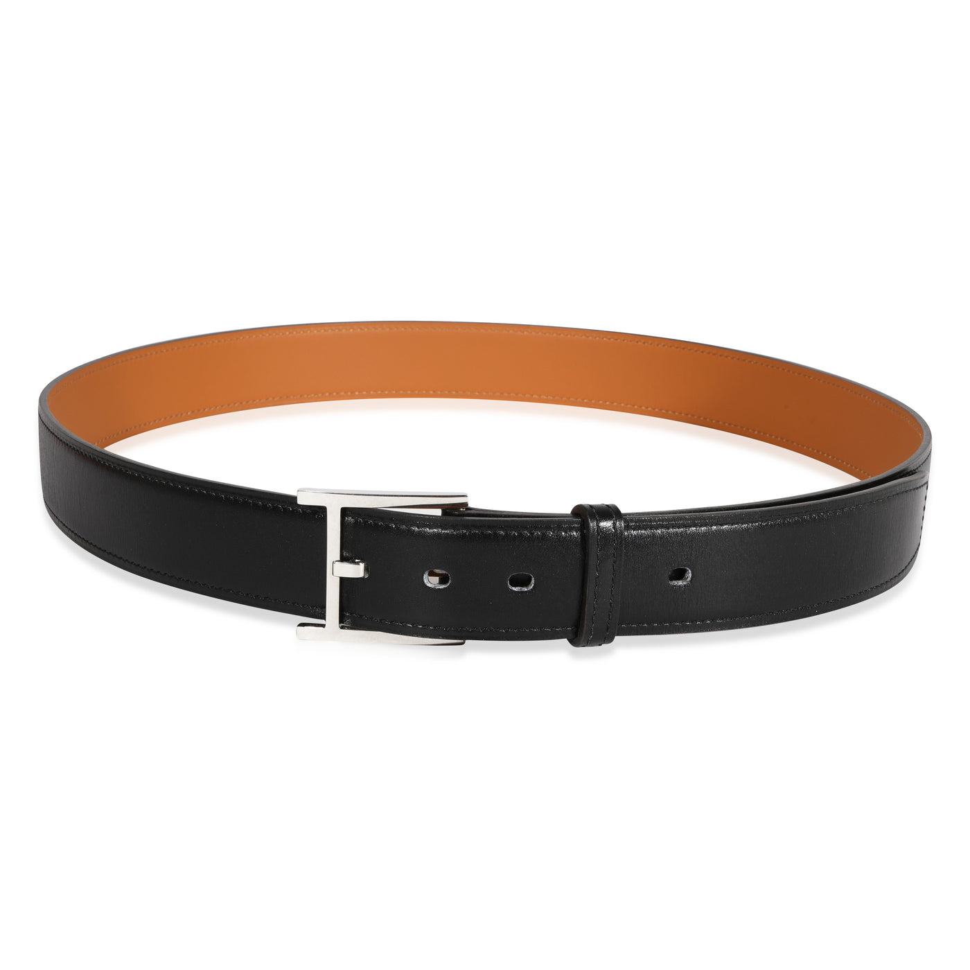 Hermès Noir Box & Gold Chamonix James 32 Belt 90 Black Leather