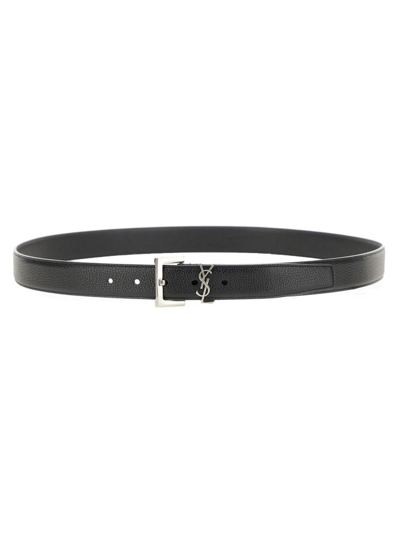 Saint Laurent Cassandre Belt — Black Calf Leather