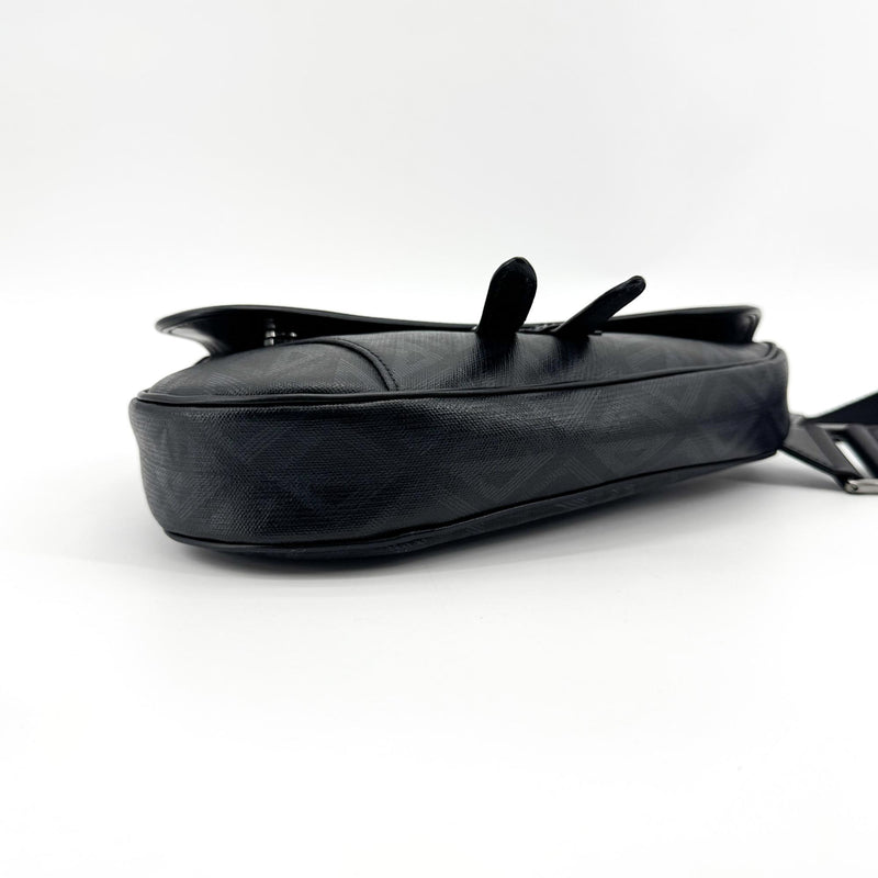 Christian Dior Saddle Cd Diamond Coated Canvas And Leather Black Bag