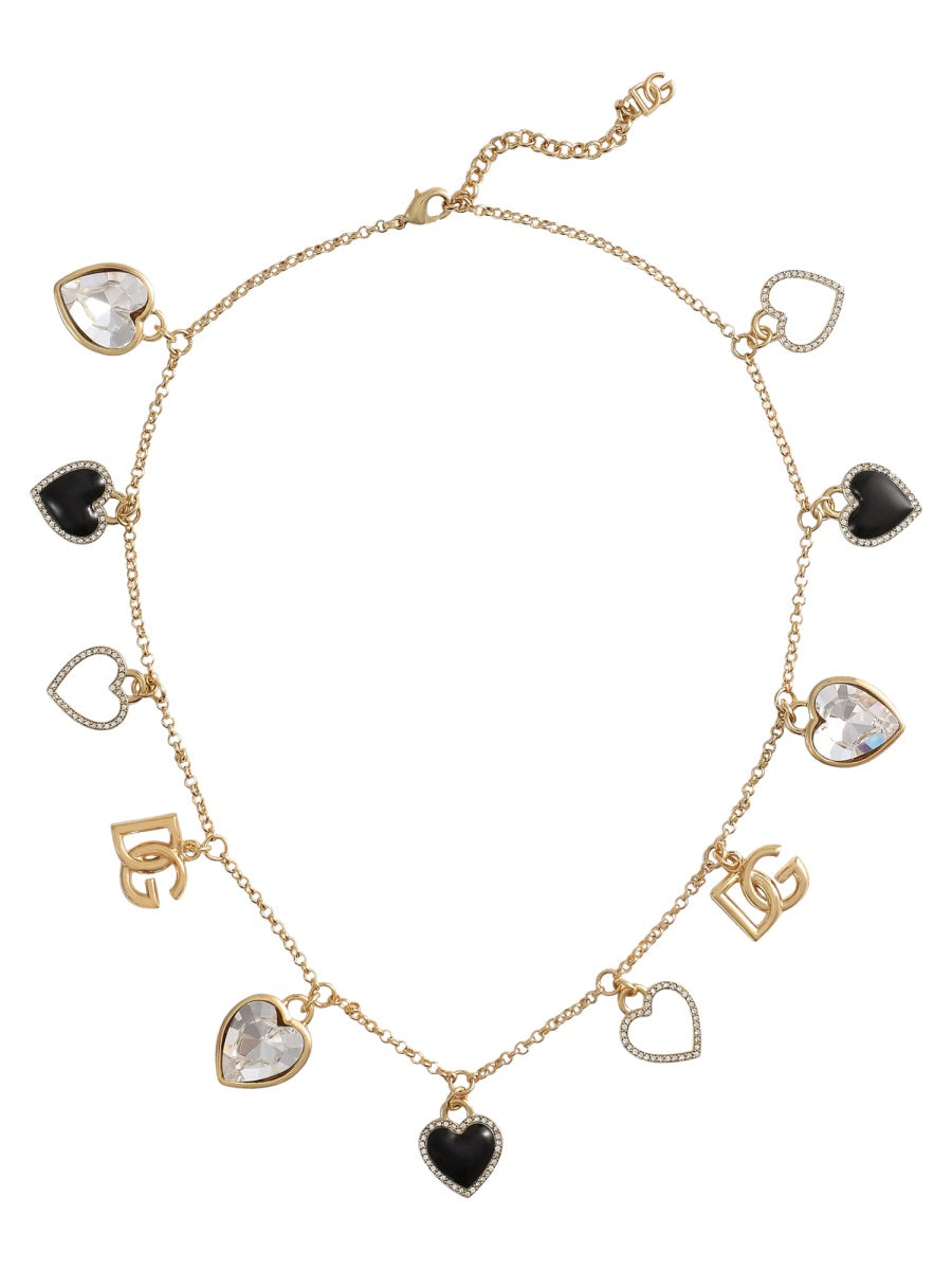 Dolce & Gabbana Heart-Detailed Brass Necklace — Gold Glass Necklaces