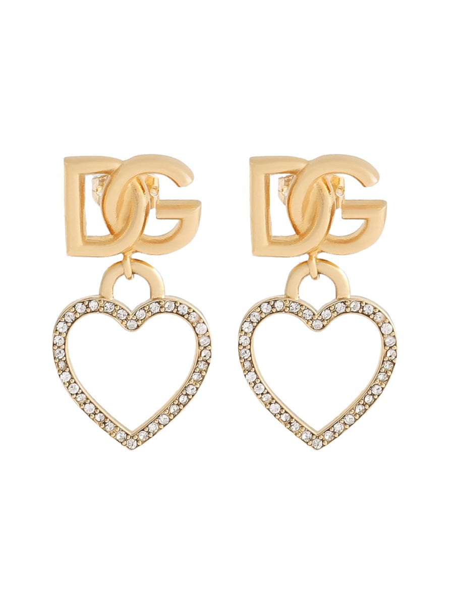Dolce & Gabbana Heart And Logo Stud Earrings — Gold Brass Glass