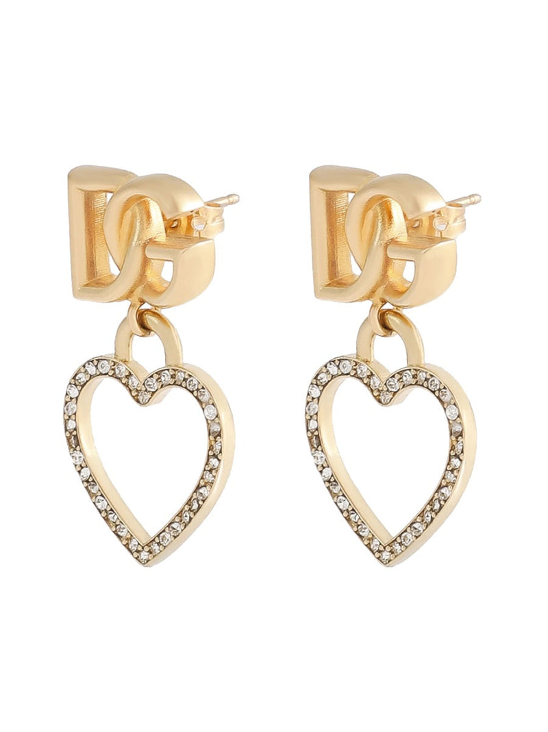 Dolce & Gabbana Heart And Logo Stud Earrings — Gold Brass Glass