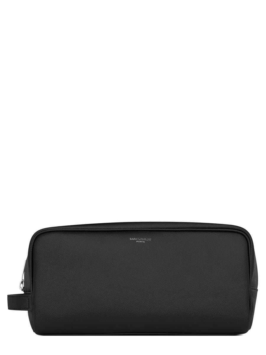 Saint Laurent Logo-Embossed Calfskin Clutch — Black Main: Calf Skin