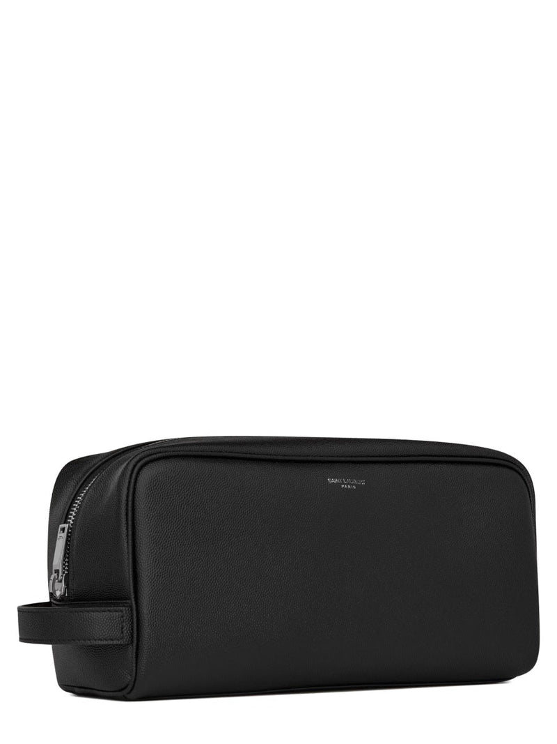Saint Laurent Logo-Embossed Calfskin Clutch — Black Main: Calf Skin