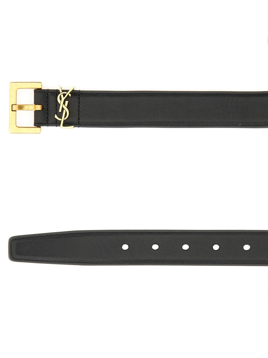 Saint Laurent Cassandre Belt — Black Calf Leather