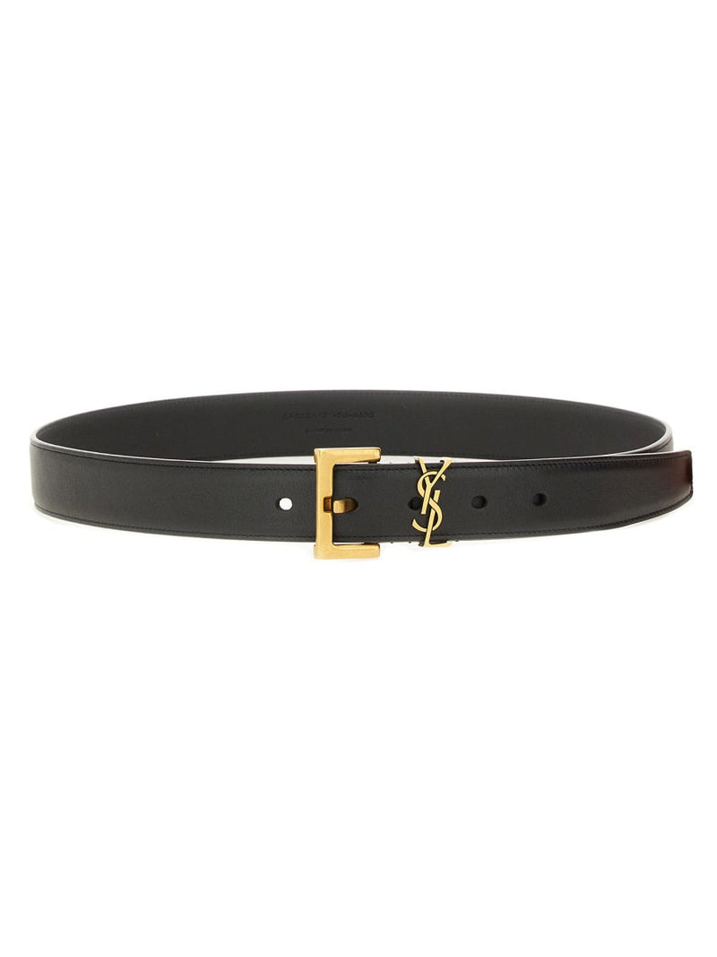 Saint Laurent Cassandre Belt — Black Calf Leather