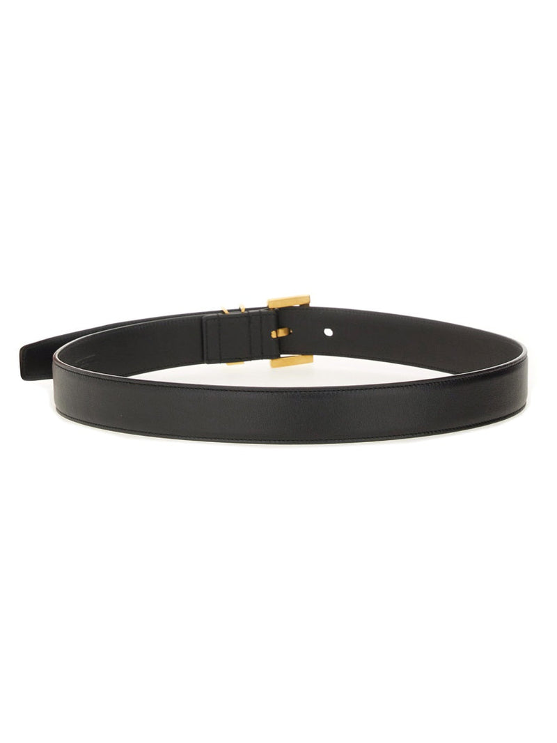 Saint Laurent Cassandre Belt — Black Calf Leather