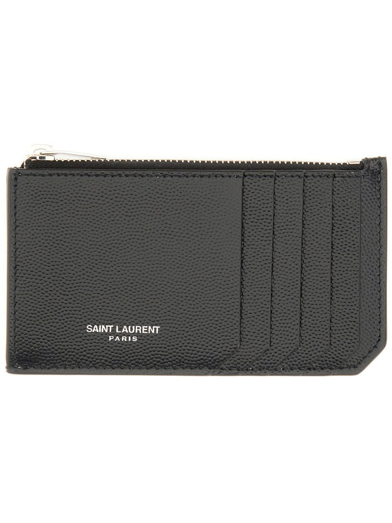 Saint Laurent Calfskin Card Case — Black Main: Wallets & Purses
