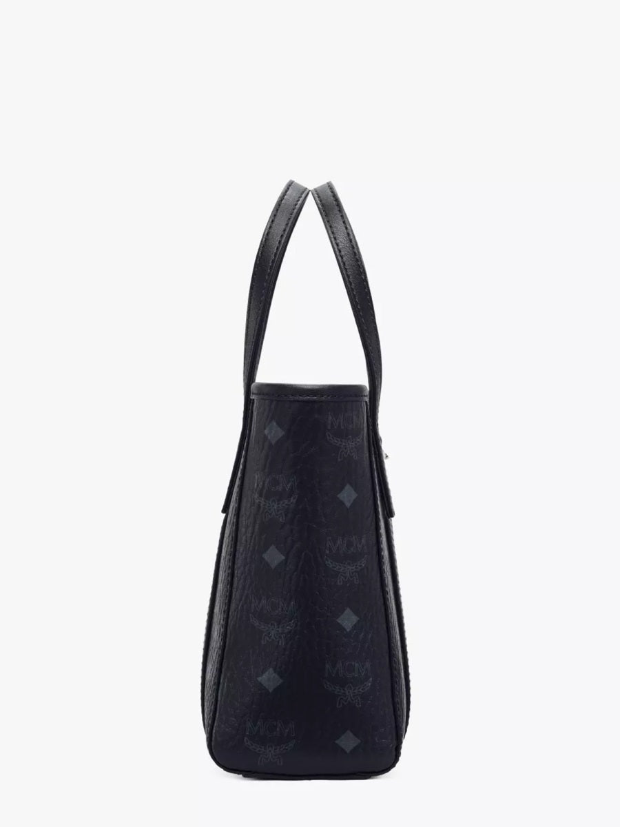 Mcm Monogram Polyurethane Mini Tote — Black