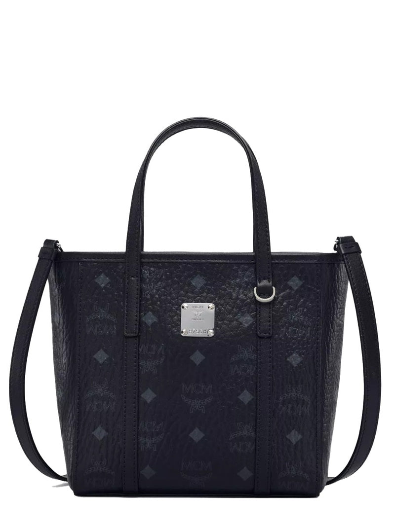 Mcm Monogram Polyurethane Mini Tote — Black