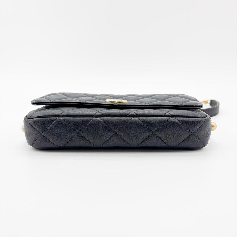Chanel Wallet On Chain Chevron Patent Black Leather Bag