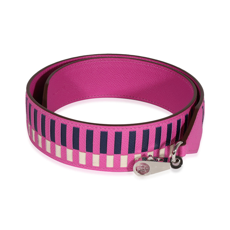 Hermès Magnolia, Bleu Saphir, & Craie Epsom Tressage Shoulder Strap Blue; Pink; White Leather Other