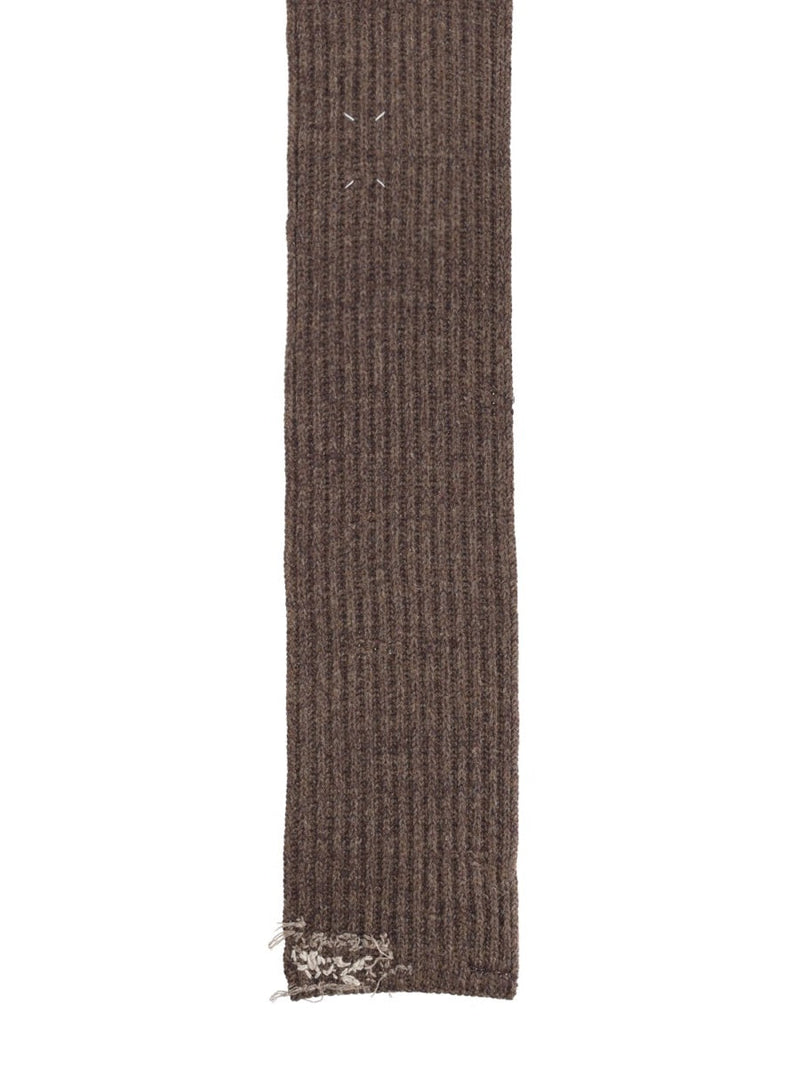 Maison Margiela Virgin Wool And Cotton Blend Scarf — Brown Scarfs