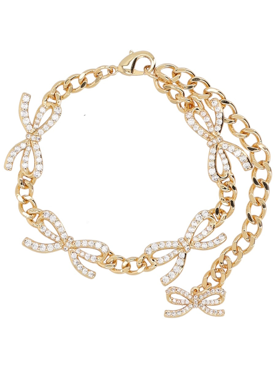 Self-Portrait Crystal Bow Bracelet — Gold Copper Bracelets