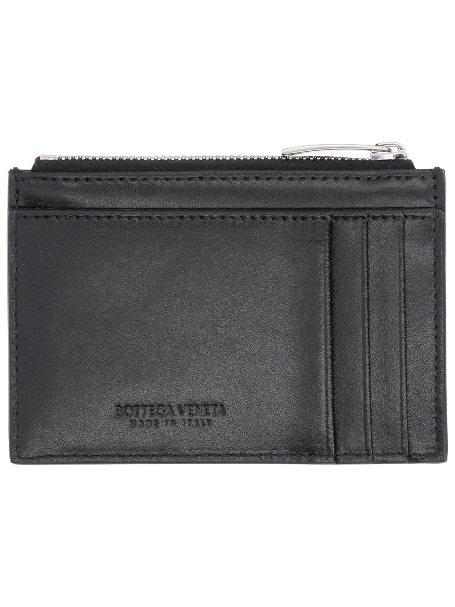 Bottega Veneta Cassette Card Holder — Black Leather Wallets & Purses