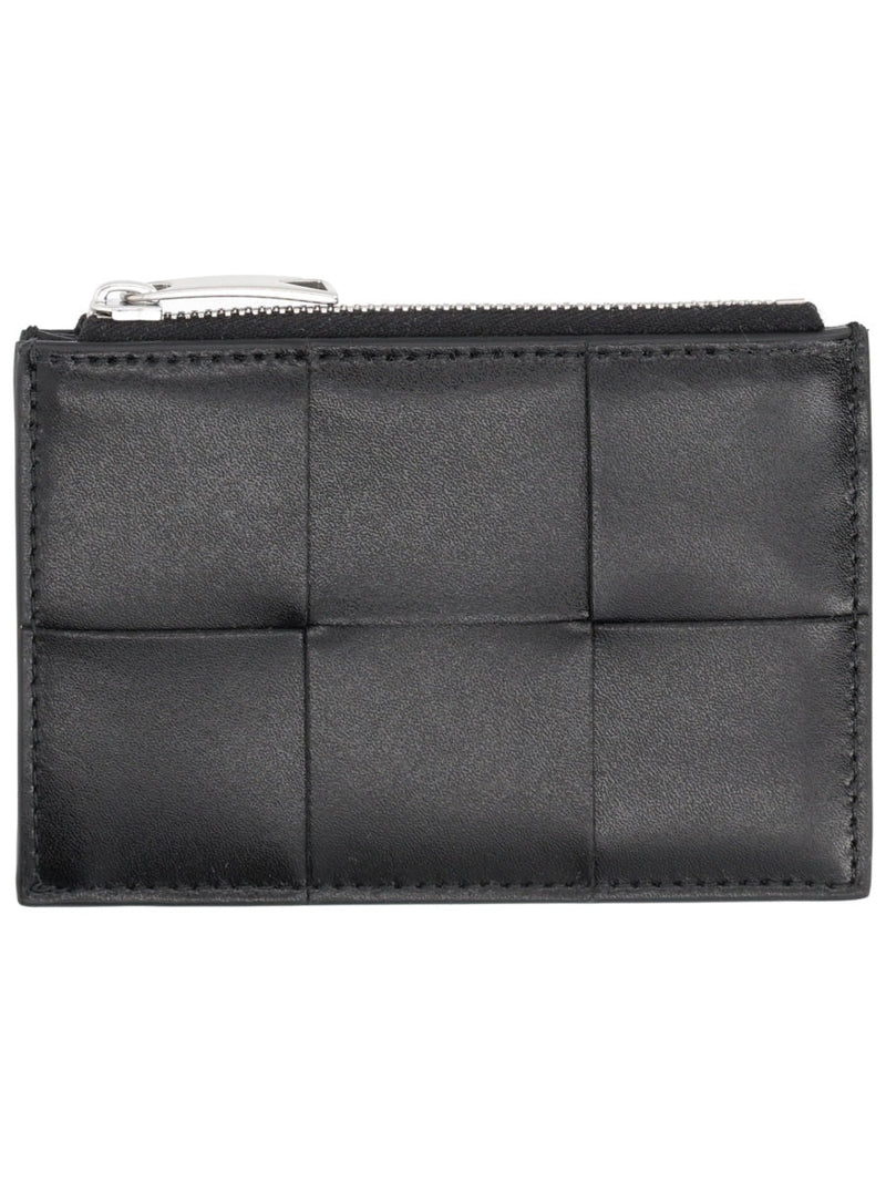 Bottega Veneta Cassette Card Holder — Black Leather Wallets & Purses