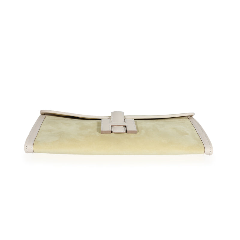 Hermès Mimosa Veau Doblis & Craie Swift Jige Elan 29 Green Suede Handbag