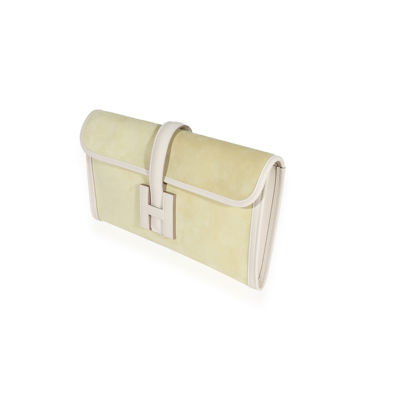 Hermès Mimosa Veau Doblis & Craie Swift Jige Elan 29 Green Suede Handbag