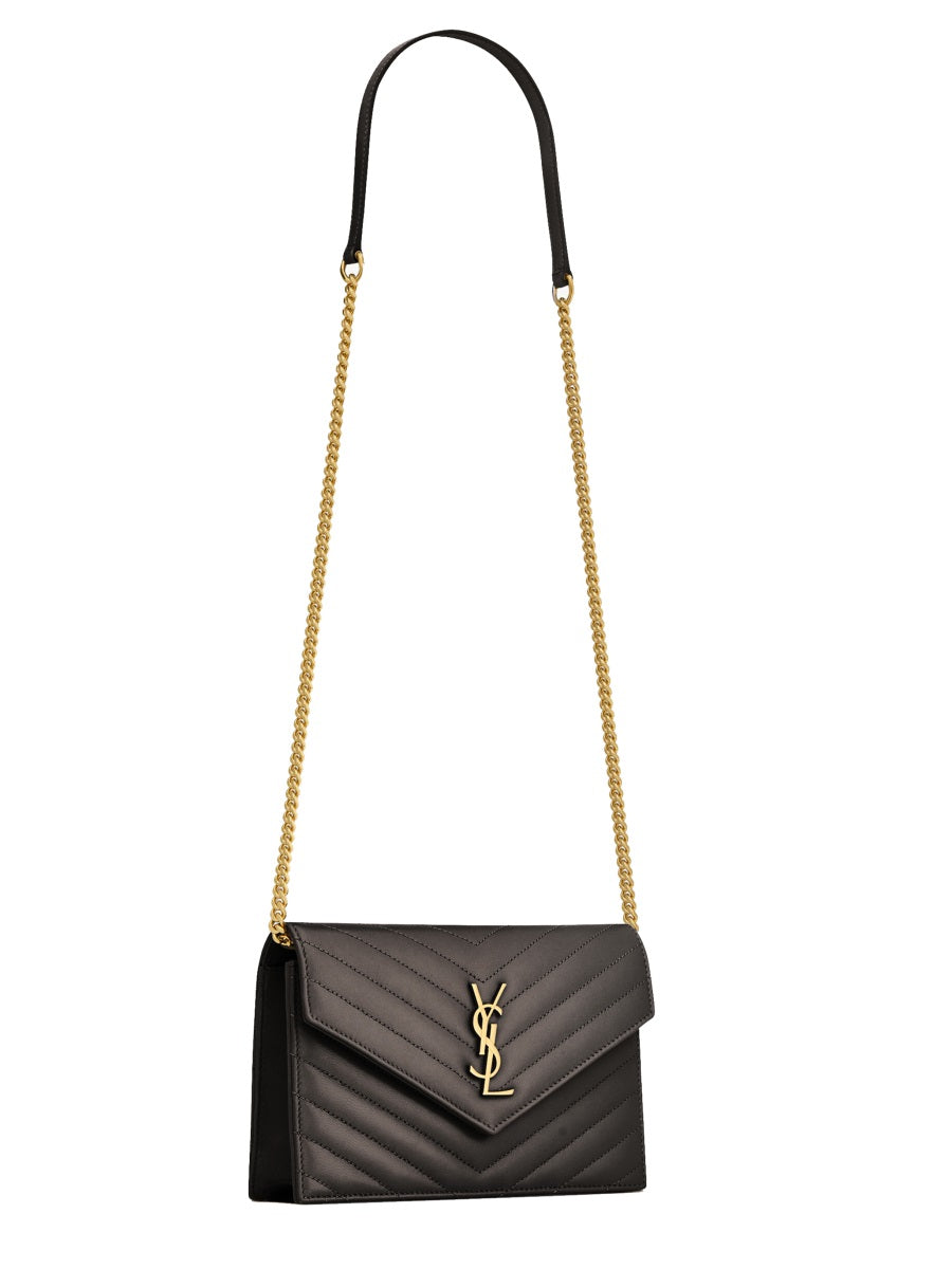 Saint Laurent Pochette Envelope Shoulder Bag — Black Calf Leather