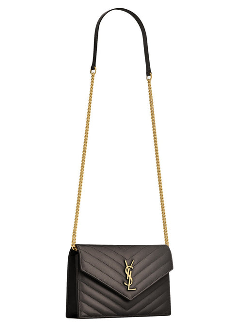 Saint Laurent Pochette Envelope Shoulder Bag — Black Calf Leather