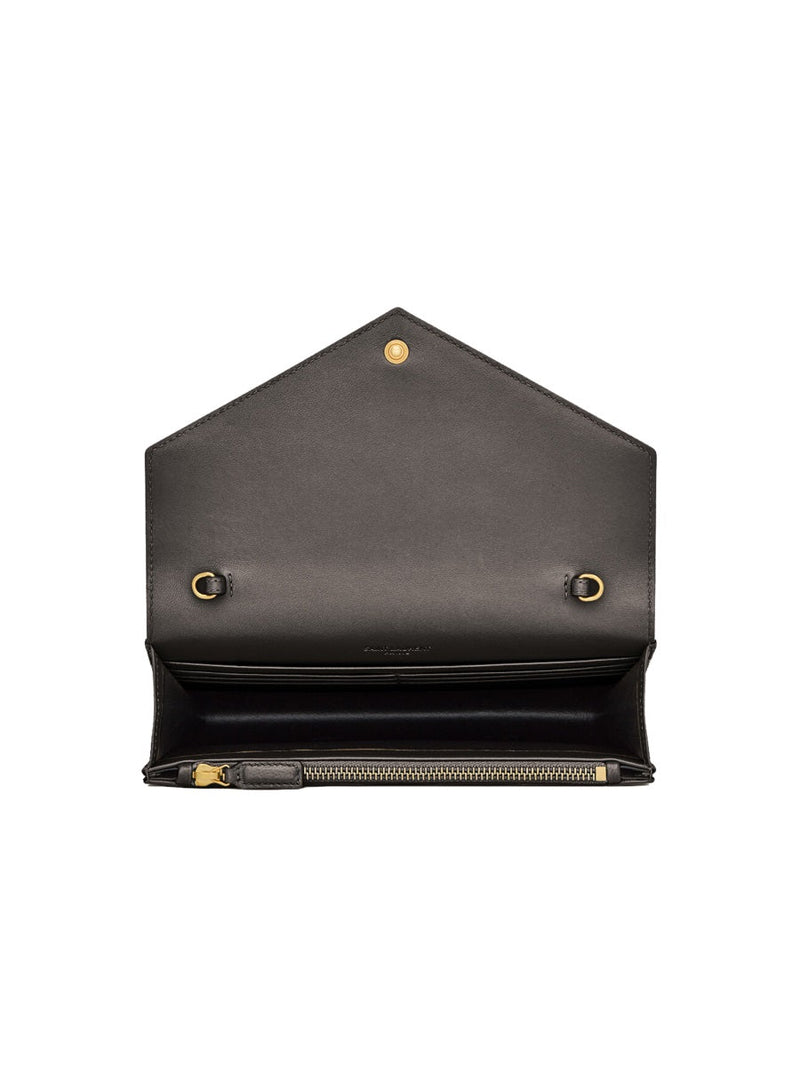 Saint Laurent Pochette Envelope Shoulder Bag — Black Calf Leather