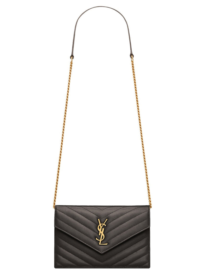 Saint Laurent Pochette Envelope Shoulder Bag — Black Calf Leather
