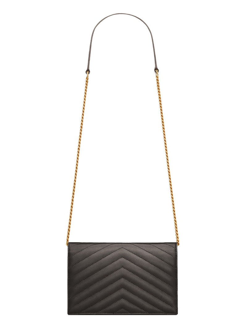 Saint Laurent Pochette Envelope Shoulder Bag — Black Calf Leather