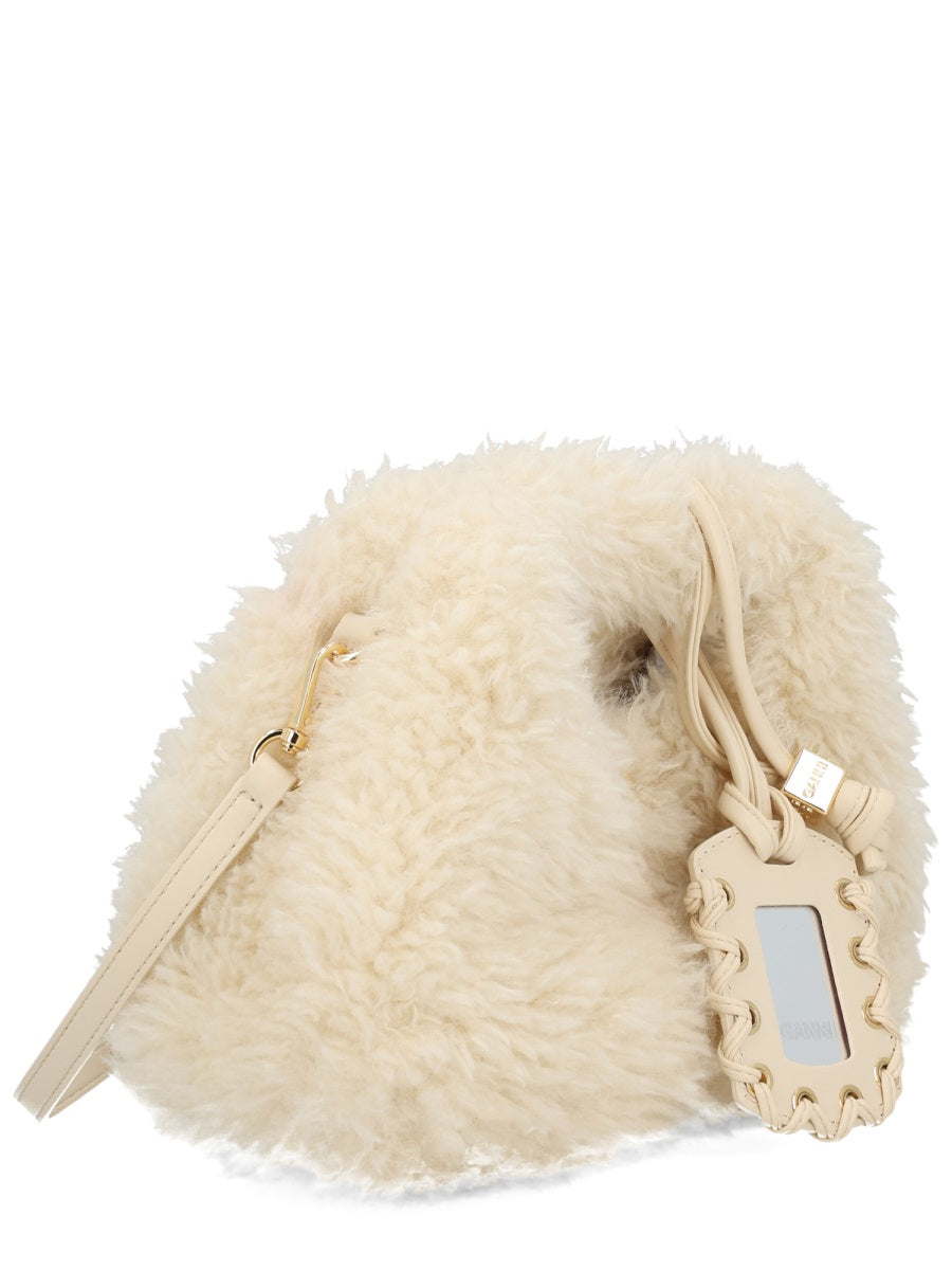 Ganni Faux Fur Hobo Bag — Ivory Recycled Polyester