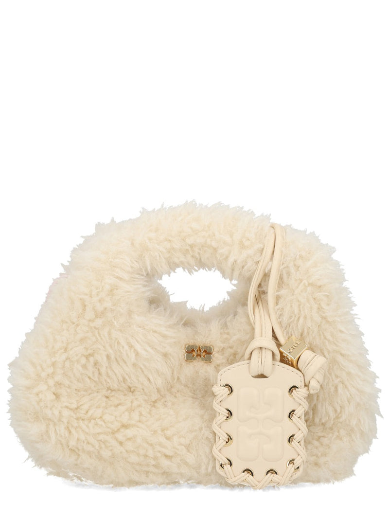 Ganni Faux Fur Hobo Bag — Ivory Recycled Polyester