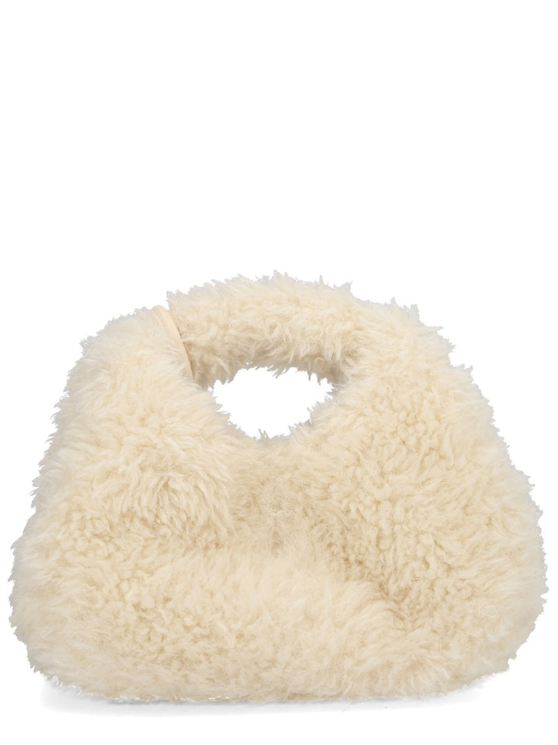 Ganni Faux Fur Hobo Bag — Ivory Recycled Polyester