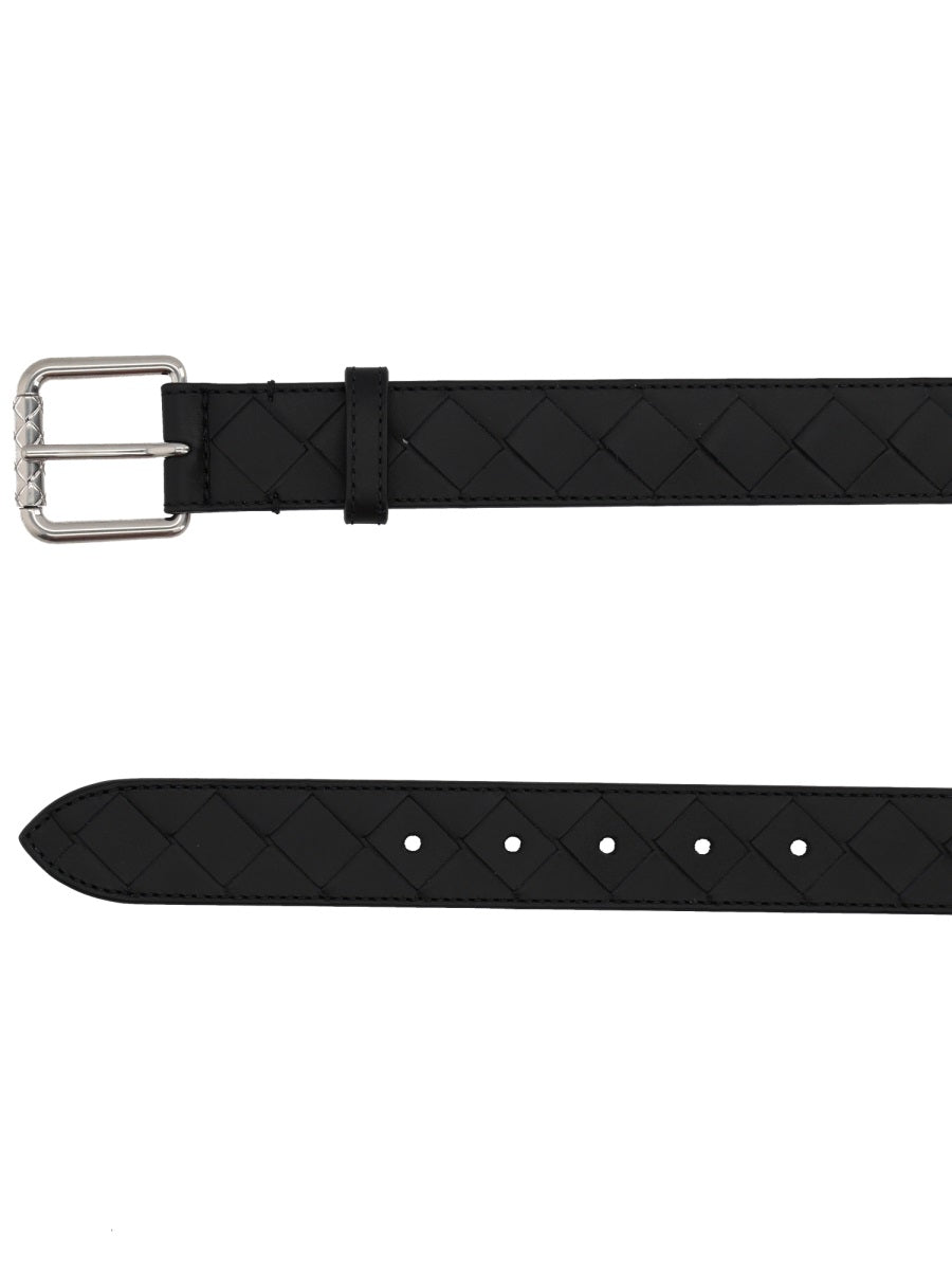 Bottega Veneta Quilted Calf Leather Belt — Black