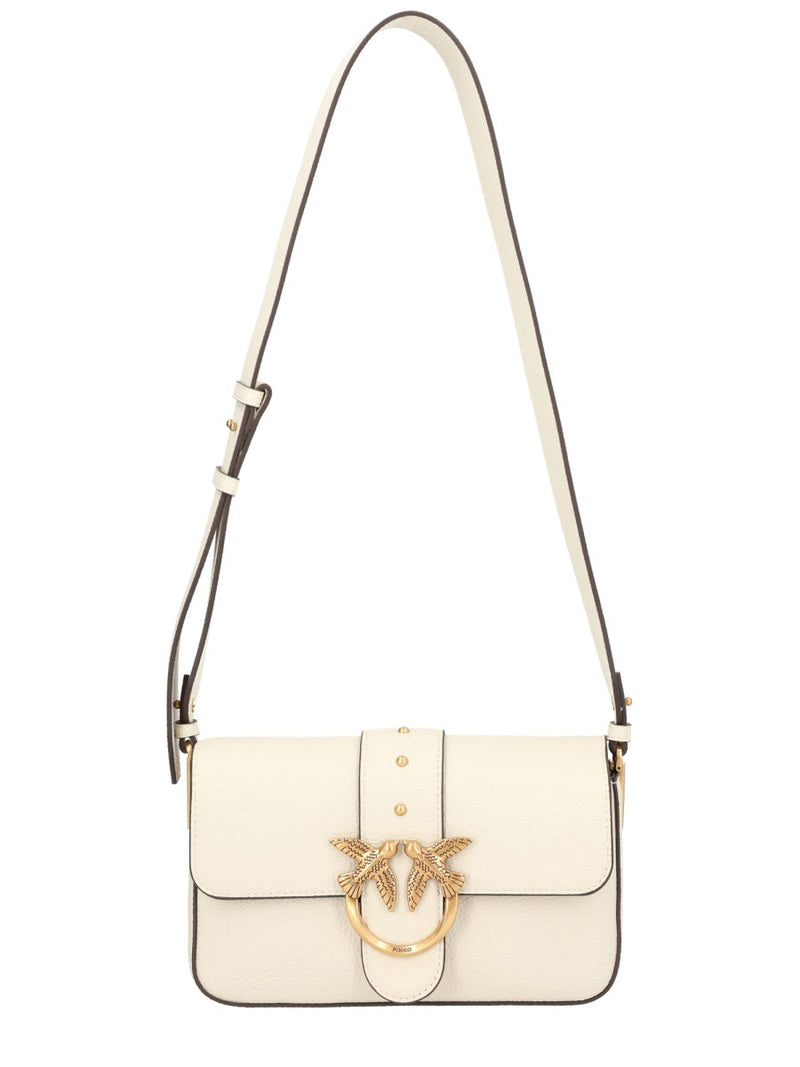 Pinko Mini Love Shoulder Bag — White Leather