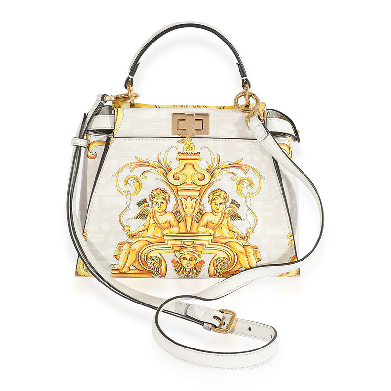 Fendi X Versace Fendace Gold Baroque & White Ff Motif Mini Peekaboo Gold; White; Yellow Leather Handbag