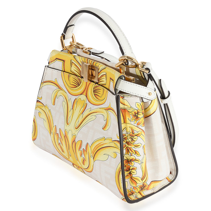 Fendi X Versace Fendace Gold Baroque & White Ff Motif Mini Peekaboo Gold; White; Yellow Leather Handbag