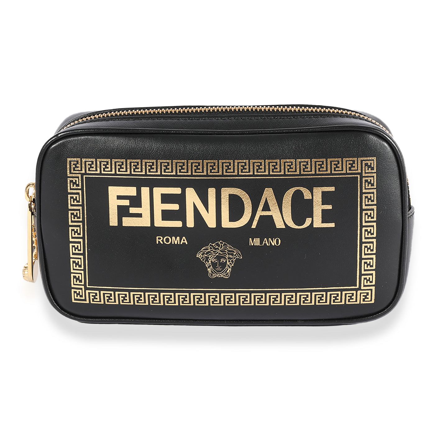 Fendi X Versace Fendace Black Logo Print Camera Case Leather Handbag