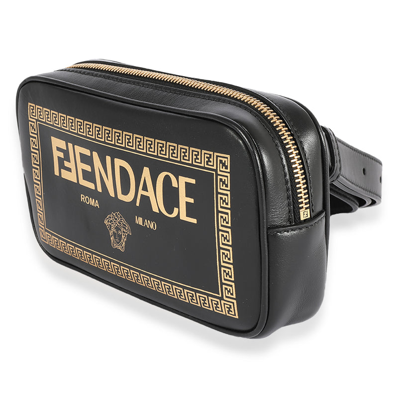 Fendi X Versace Fendace Black Logo Print Camera Case Leather Handbag