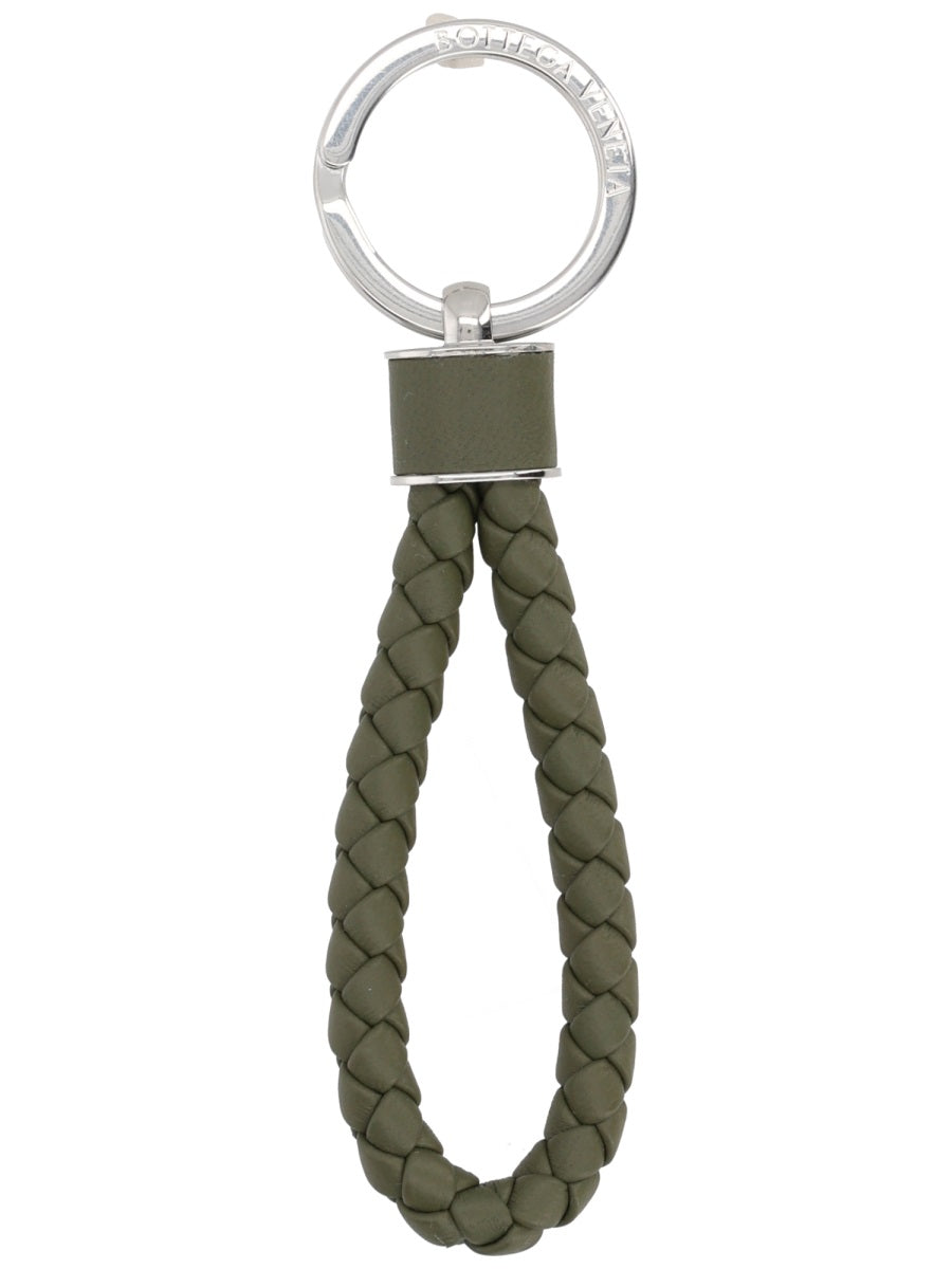 Bottega Veneta Intrecciato Weave Leather Key Case — Green Lamb Keychains