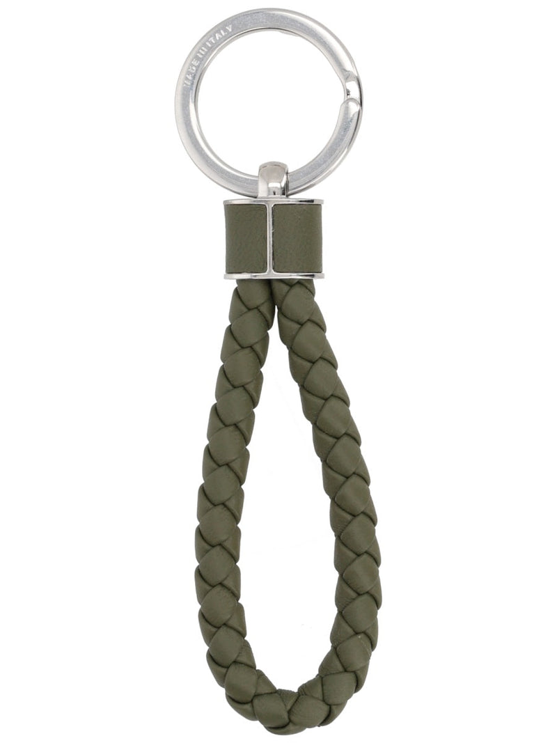 Bottega Veneta Intrecciato Weave Leather Key Case — Green Lamb Keychains