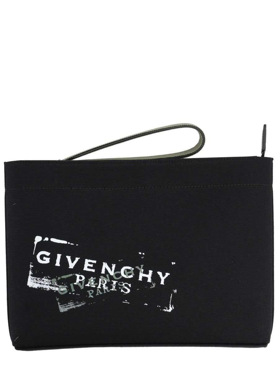 Givenchy Logo-Print Cotton Clutch — Black