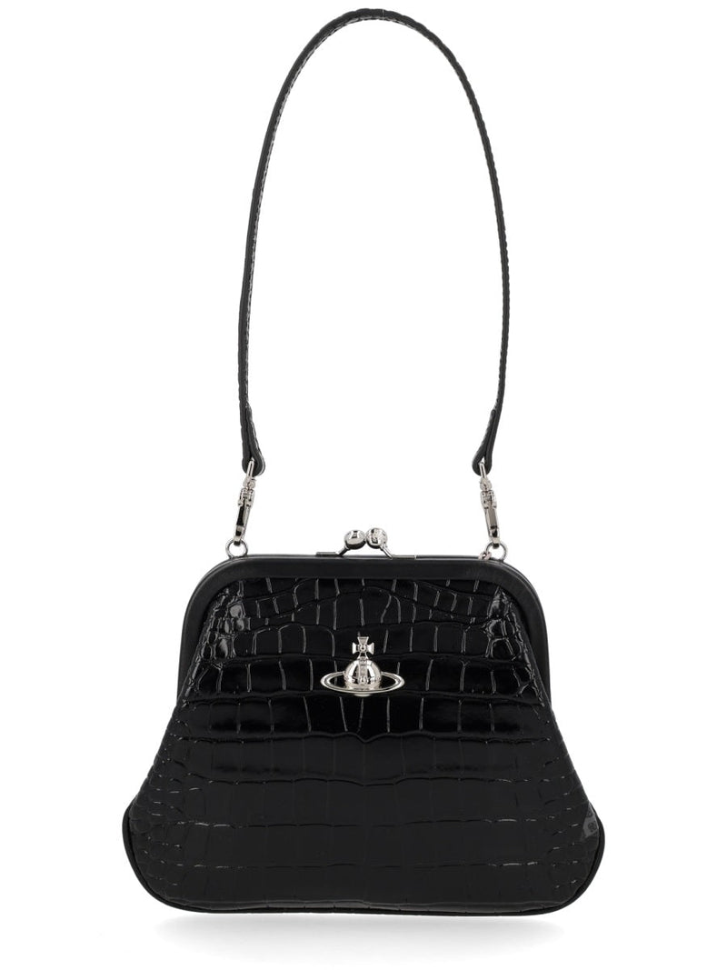 Vivienne Westwood Crocodile-Embossed Calf Leather Clutch — Black