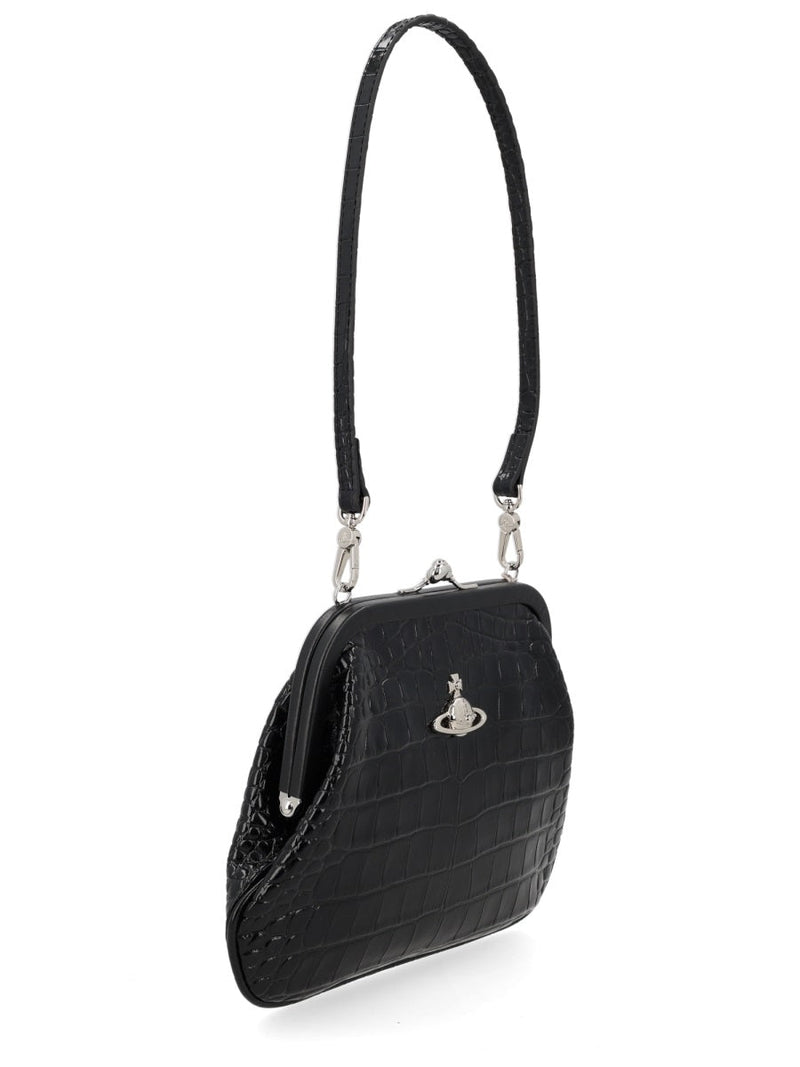 Vivienne Westwood Crocodile-Embossed Calf Leather Clutch — Black