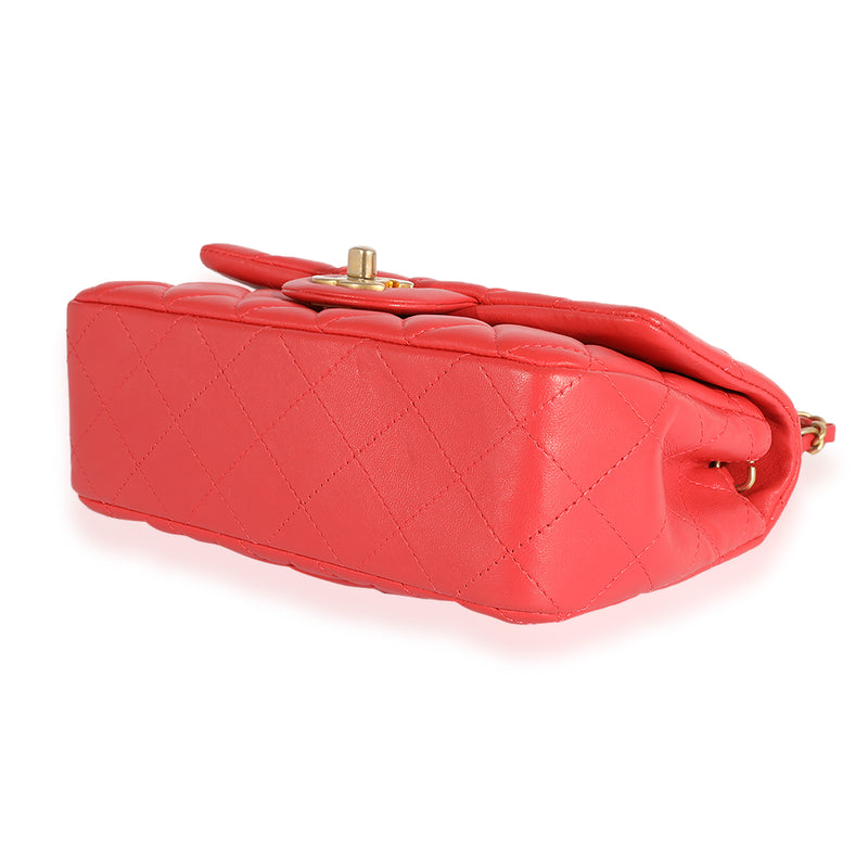 Chanel Coral Quilted Lambskin Mini Rectangular Classic Flap Bag Pink Leather Handbag
