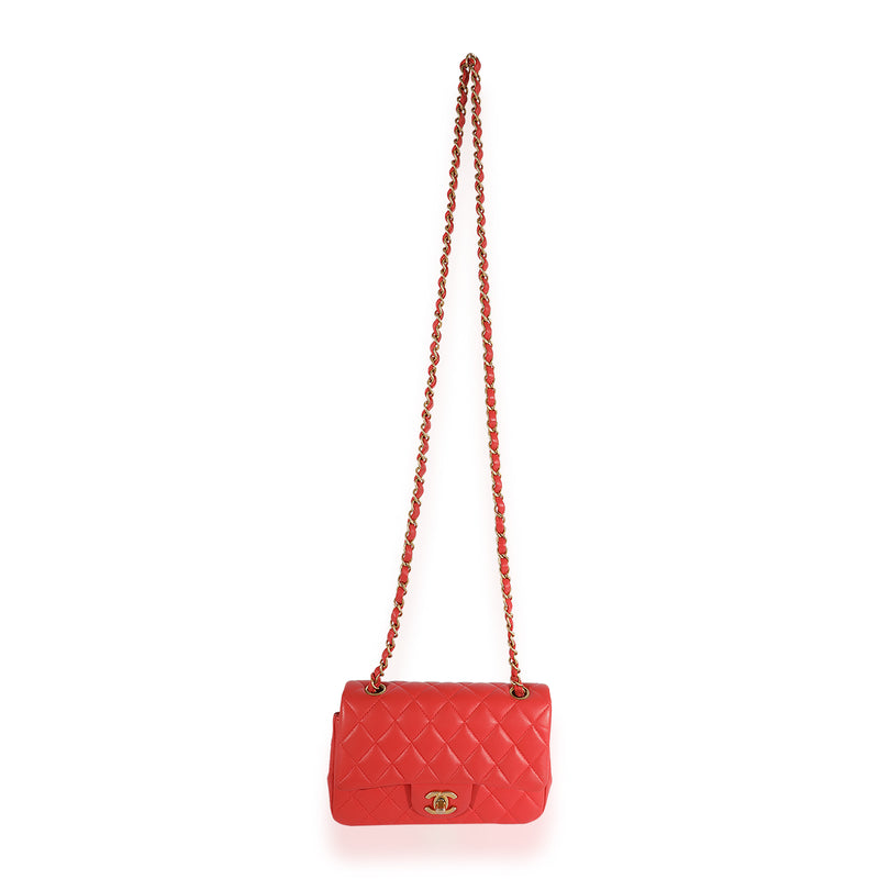 Chanel Coral Quilted Lambskin Mini Rectangular Classic Flap Bag Pink Leather Handbag