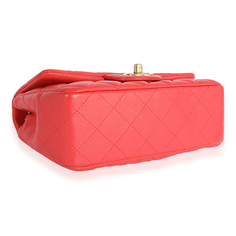 Chanel Coral Quilted Lambskin Mini Rectangular Classic Flap Bag Pink Leather Handbag