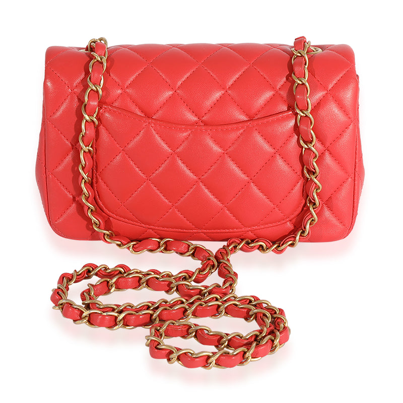Chanel Coral Quilted Lambskin Mini Rectangular Classic Flap Bag Pink Leather Handbag