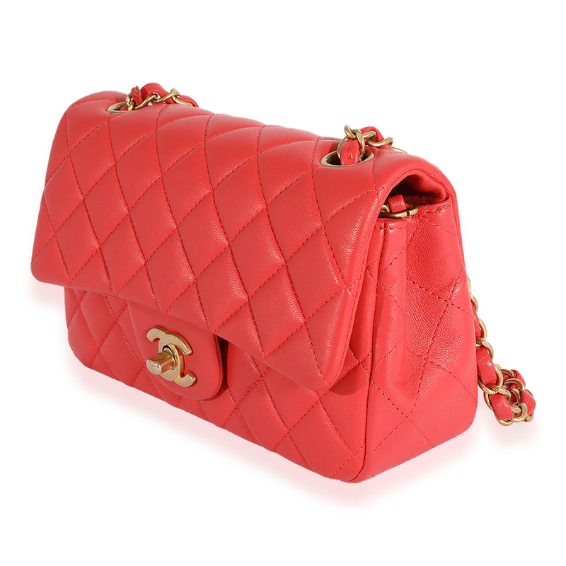 Chanel Coral Quilted Lambskin Mini Rectangular Classic Flap Bag Pink Leather Handbag
