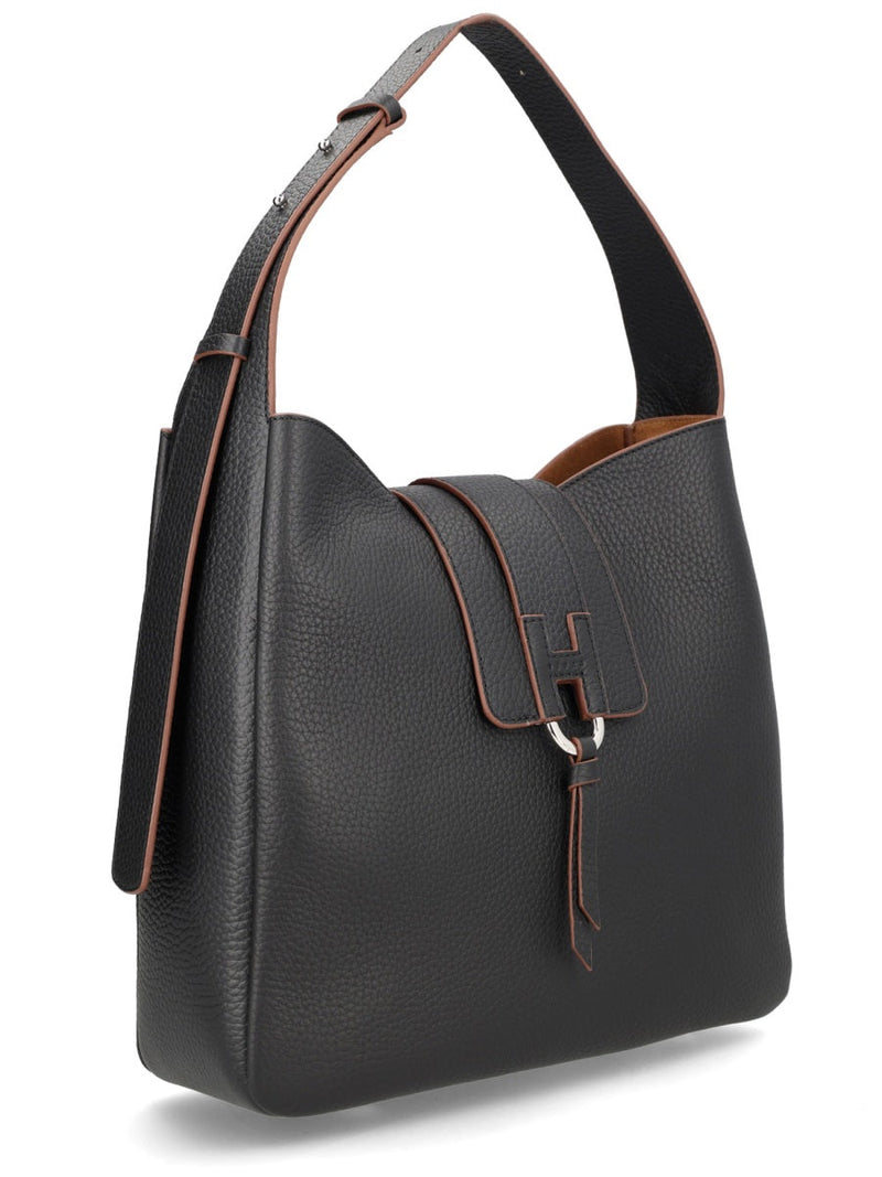 Hogan Calfskin Hobo Bag — Black